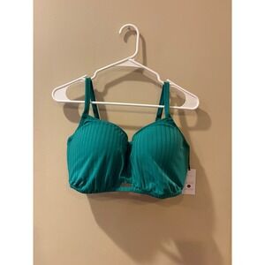 Shade & Shore Green Ribbed Underwire Bikini Top 38DD NWT PID-455M5W swim beach